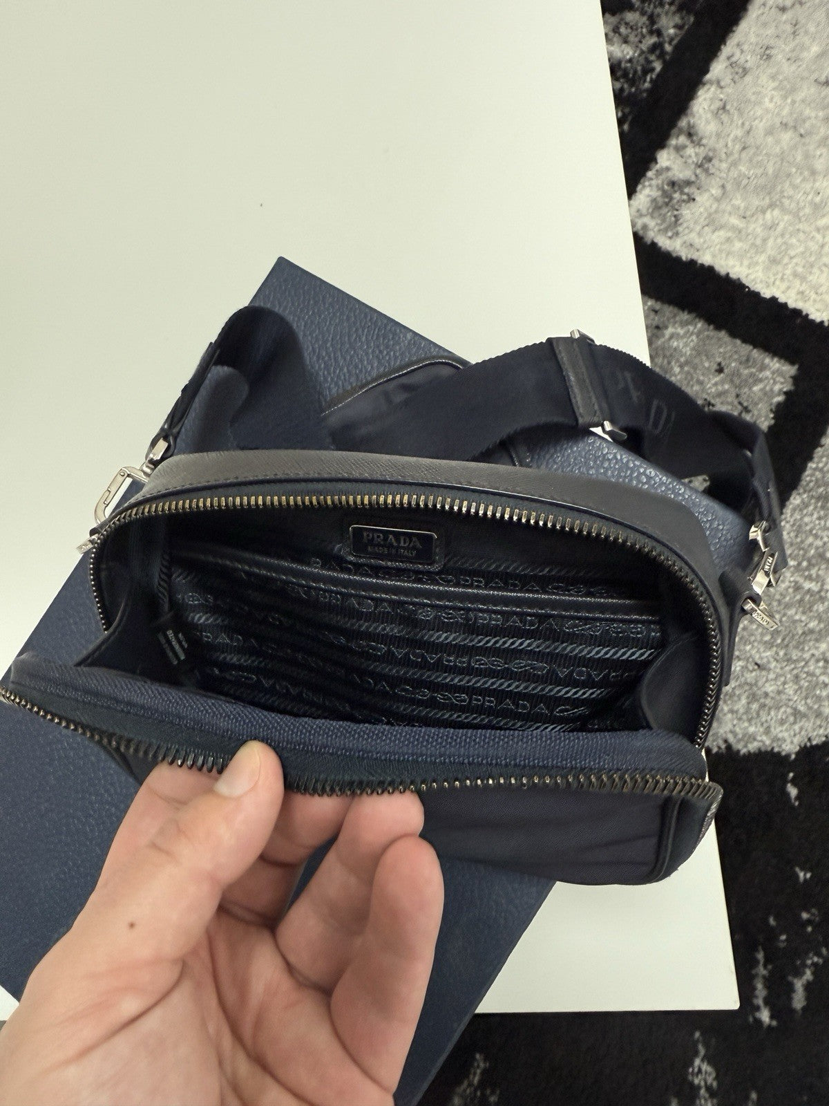 Prada Brique Re-Nylon and Saffiano leather bag Navy