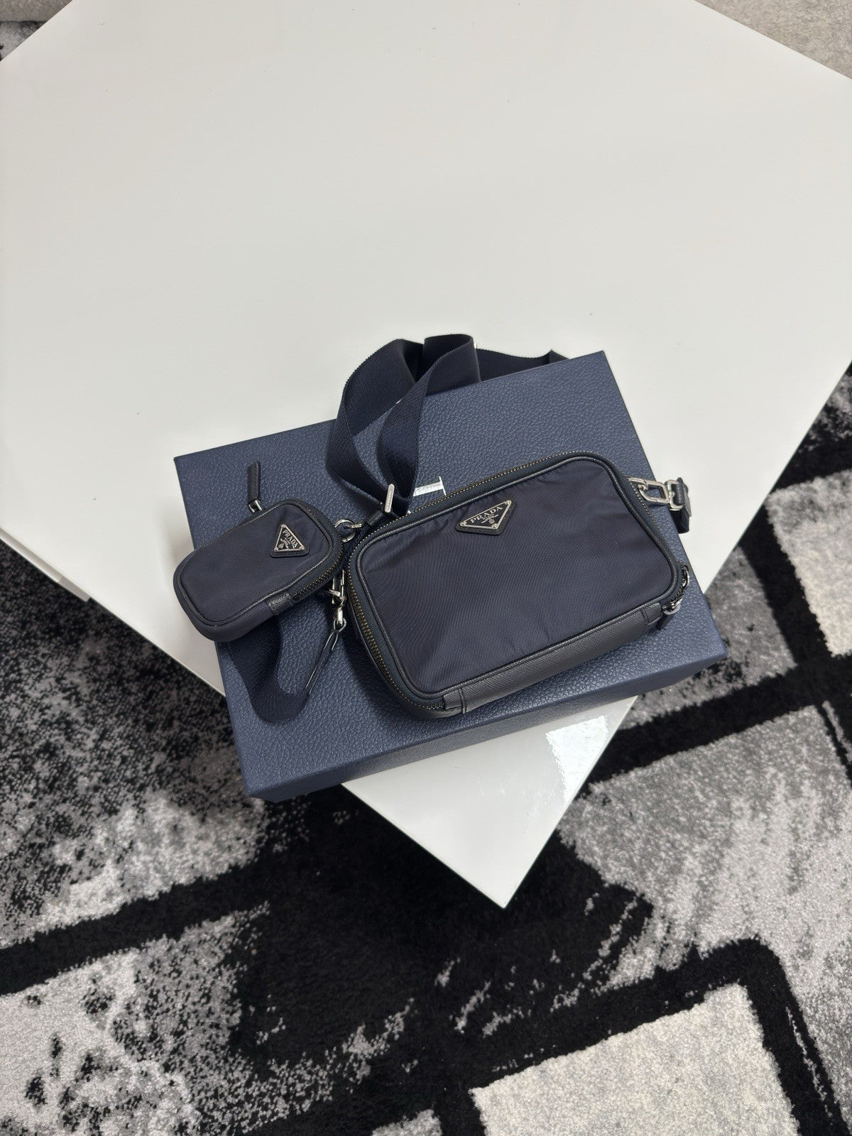 Prada Brique Re-Nylon and Saffiano leather bag Navy