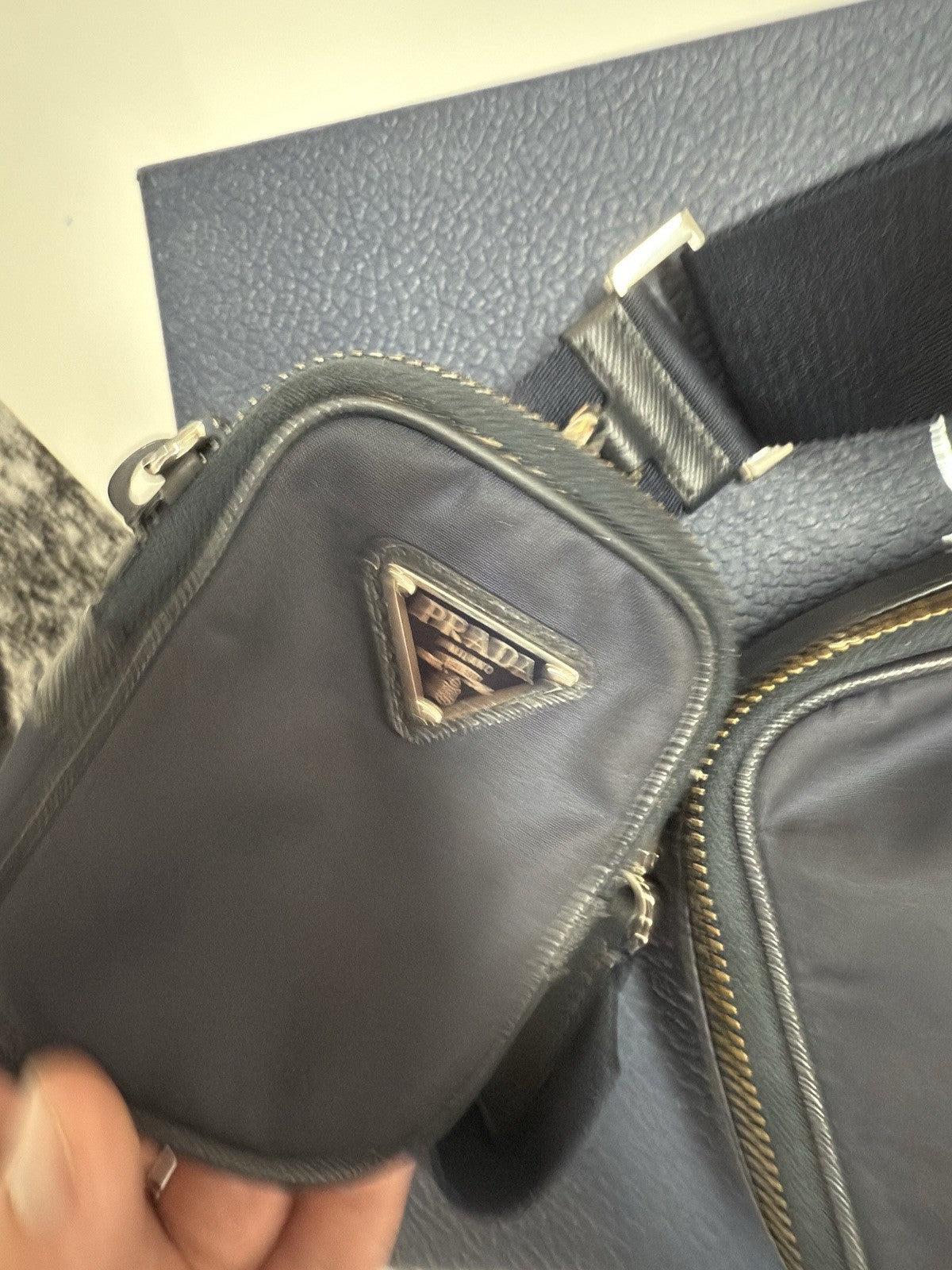 Prada Brique Re-Nylon and Saffiano leather bag Navy